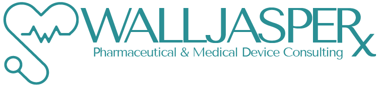 Image showing the walljapser logo, a stethoscope in the shape of a heart with a EKG pulse in the shape f a W inside. Also include the text Pharmaceutical and Medical Device Consulting